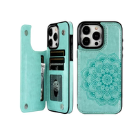 Étui de téléphone à rabat en cuir PU avec béquille, motif floral vintage en relief, anti-chute, type portefeuille, coque arrière pour iPhone 17 16 15 Pro Max