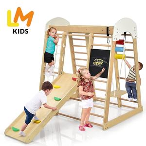 LM KIDS Montessori Cadre d'escalade en bois pour enfants Picklers Mur d'escalade avec anneaux de <span class=keywords><strong>gymnastique</strong></span> Toboggan Set Aire de jeux intérieure - Product Image 1