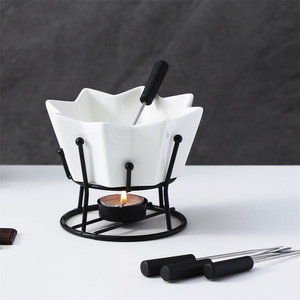 Venta al por mayor restaurante Hotel usado porcelana Chocolate queso <span class=keywords><strong>Fondue</strong></span> Set Mini cerámica <span class=keywords><strong>Fondue</strong></span> ollas con soporte de <span class=keywords><strong>hierro</strong></span> - Product Image 3