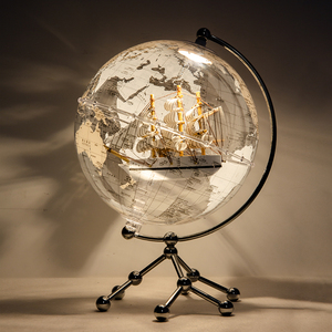 Transparent <b>Globe</b> Ornament with LED <b>Light</b> Sailing Ship Metal Stand Home Office Desk Decor - Product Image 2