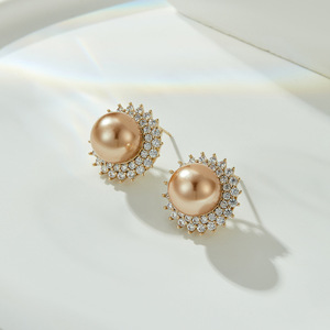 Faux Pearl Stud Earrings With Micro Insert Zircon Flower Shape 925 Silver <b>Post</b> Party Jewelry - Product Image 4
