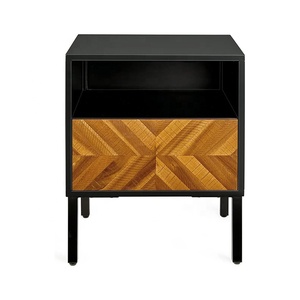 Bedroom Furniture Nordic Minimalist Color-blocked <strong>Teak</strong> Color Solid Wood Modern Retro Wabi-sabi Style <strong>Bedside</strong> <strong>Table</strong> - Product Image 1