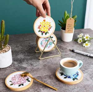 Posavasos de Mosaico DIY de la Serie Floral Hechos a Mano, Almohadillas de Aislamiento Térmico, Kit Creativo para Clases de Arte con Diseño de Collage, Formas Circulares y Cuadradas - Product Image 3