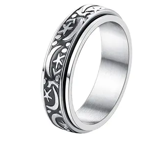 Titanium steel star and moon can rotate couple rings for men and women