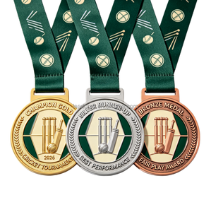เหรียญรางวัลกีฬาแบบกำหนดเองสำหรับการแข่งขันชิงแชมป์  ทำจากโลหะผสมสังกะสี  ลายนูน 3 มิติ  ชุบทอง เงิน ทองแดง  รางวัลถ้วยรางวัล  เหรียญรางวัลคริกเก็ต - Product Image 4