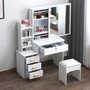 Coiffeuse moderne blanche avec miroir <span class=keywords><strong>et</strong></span> tabouret – Meuble de chambre en <span class=keywords><strong>bois</strong></span> en promotion pour chambre à coucher - Product Image 2