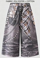 Culottes Y2K Cyberpunk décontractées à jambe large, imprimé denim trompe-loup, patchwork numérique haute densité, motif écossais, chaîne, effet usé, taille haute