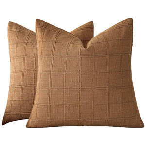 Housses de coussin texturées à carreaux en mélange de lin, fermeture éclair, style moderne minimaliste, amovibles et lavables pour canapé et salon - Product Image 2