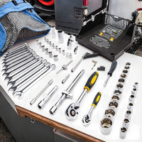 Kit d'outils mécaniques de réparation automobile double usage 61 pièces, jeu de douilles à cliquet en acier avec finition plaquée, pour utilisation sur rampe d'atelier