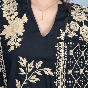 Blusa Casual de Algodón para Mujer, Estilo Vintage con Bordado Floral, Transpirable, Cuello en V, Manga Larga, para Verano - Product Image 4