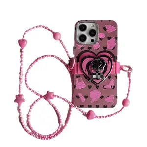 豪华酒吧bie粉色女孩心形电镀保护手机外壳适用于iPhone 12 13 14 Pro Max后夹链