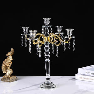 Portavelas de Cristal Transparente Hecho a Mano LANJO, con 5 Brazos, Pantallas de Cristal, Colgantes de Cristal, para Bodas de Lujo, Eventos Navideños - Product Image 1