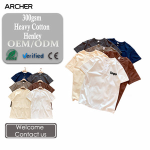 <span class=keywords><strong>Camiseta</strong></span> Henley de Manga Corta para Hombre, Diseño Liso, Estilo Retro Americano, 100% Algodón, 300 g/m², Corte Holgado e Informal, Nueva Colección 2026 - Product Image 2