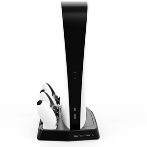 Soporte Vertical 2 en 1 para <span class=keywords><strong>Sony</strong></span> <span class=keywords><strong>PS5</strong></span> para Playstation 5 PS 5 con Estación de Carga Dual para Controles, 3 Puertos Hub y 2 Ventiladores de Refrigeración - Product Image 3