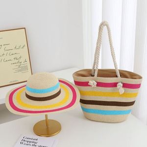 Ensemble populaire de sac de plage et chapeau de soleil pour les vacances d'été, 2 pièces, sac fourre-tout en paille à fermeture éclair pour femme, idéal pour l'extérieur - Product Image 5
