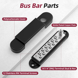 Barra Colectora 150A 12-48 Voltios 1 <span class=keywords><strong>x</strong></span> 1/4'' Poste (M6) 12 <span class=keywords><strong>x</strong></span> # Bloques de Distribución de Terminales de Barra Colectora Eléctrica de 8 Puntas con Cubierta - Product Image 2