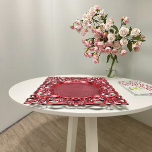 <span class=keywords><strong>Assiette</strong></span> de présentation carrée en plastique PP ajourée et colorée à la main, 12 pouces, rouge, motif végétal classique, pour mariage et événements, style européen - Product Image 5