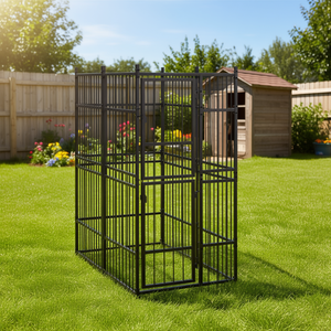 Cage pour chien en acier noir thermolaqué, taille unique, pour grands chiens, utilisation intérieure et extérieure, durable, verrouillable, design rectangulaire - Product Image 2