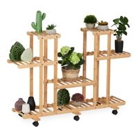 Support à plantes roulant en bambou naturel, étagère à fleurs à 5 niveaux avec roulettes pour balcon et salon