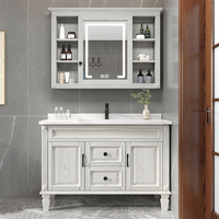 Meuble-lavabo moderne à vasque simple en bois massif avec miroir de rangement intelligent, personnalisable 48-92 pouces, écologique, sur pied