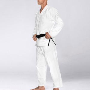 Premium Karate Gi Breathable 100% Cotton <b>White</b> Embroidered Mens Pearl Weave Tonal Lapel Classic Competition Ripstop Pants Set - Product Image 3