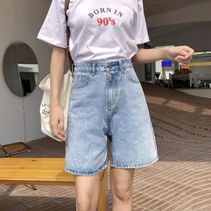 2022 moda donna estate pantaloncini di Jeans a vita alta Jeans bottone cerniera tasche sottili <span class=keywords><strong>pantaloni</strong></span> <span class=keywords><strong>corti</strong></span> allentati pantaloncini dritti tinta unita - Product Image 2