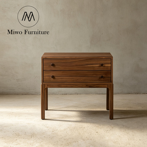 Mesita de Noche Moderna Rectangular con 2 Cajones, Color Nogal, Mesitas de Noche Anchas de Madera, Mesa Auxiliar Nórdica para Sala de Estar, Mueble Decorativo - Product Image 1