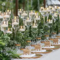 3 Set Tempat Lilin Kaca, Dudukan Lilin Badai Silinder untuk Bagian Tengah Meja Pernikahan