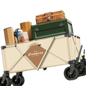 Camping <b>Cart</b> Foldable Extra Large Outdoor <b>Trolley</b> Four Wheel Metal Push Up Style 300 Jin Load Capacity Shopping Use - Product Image 1