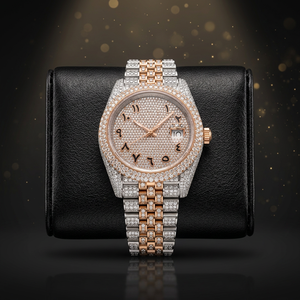 Montre automatique bicolore pour homme, cadran arabe, style pavé de diamants Moissanite or et argent, style Hip Hop Bust Down - Product Image 3
