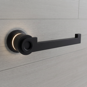 Porte-papier toilette moderne noir mat avec lumière LED nocturne, distributeur de papier mural à un seul support - Product Image 1