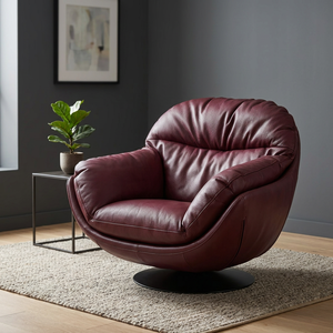 Modern Egg Chair Genuine Leather Burgundy Solid Back Revolving Living Room Furniture Metal Legs Home Decor - Product Image 3
