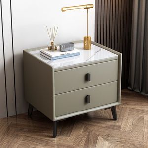 Denlais Nightstand Sintered Stone Top 2 Drawer Electric Bedside <b>Table</b> Modern Bedroom Furniture With <b>Wheels</b> - Product Image 1