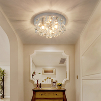 Petit lustre en cristal LED, luminaire suspendu au plafond avec base en fer de style européen, montage en surface pour couloir