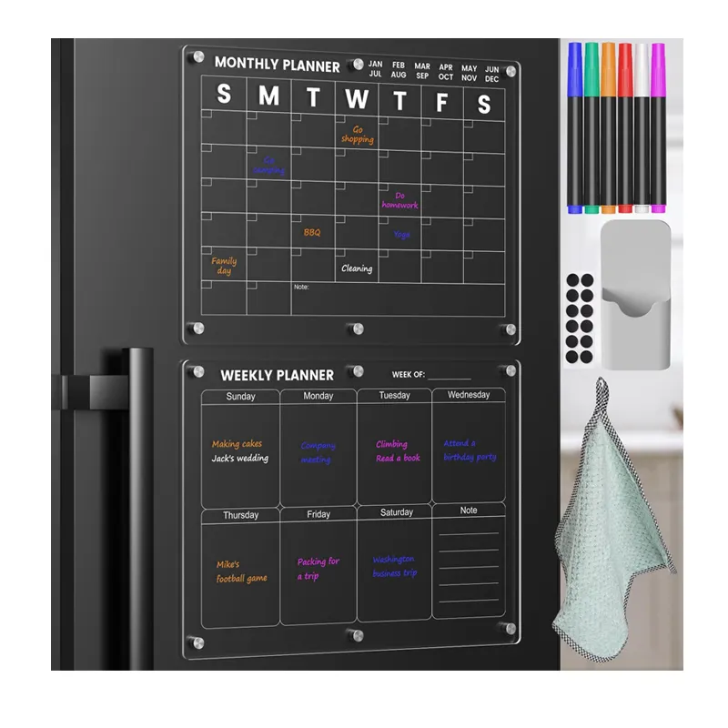 Calendario magnetico arilico chiaro per il magnete del frigo mensile e settimanale lavagna cancellabile a secco per il frigorifero pianificatore riutilizzabile