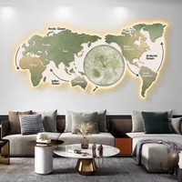 Decoración de Pared de Mapa del Mundo Moderna de Alta Gama con Luz LED, Decoración Simple para Sala de Estar con Reloj