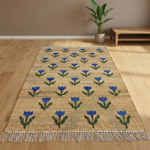 Tapis artisanal en jute à motif floral, rectangulaire, à poils ras, écologique, style ferme, pour la décoration du salon - Product Image 2
