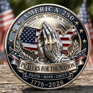 Moneta Commemorativa 250° Anniversario con Mano che Prega <span class=keywords><strong>e</strong></span> Colomba della <span class=keywords><strong>Pace</strong></span>, Medaglia Commemorativa con Rilievo 3D - Product Image 1