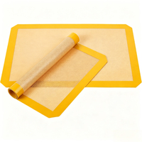 Tapis de cuisson en silicone platine à bords jaunes, certifié FDA LFGB, renforcé de fibres de verre, antiadhésif, résistant à la chaleur, enroulable, pour four
