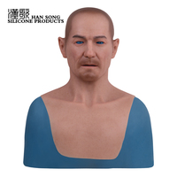 Accessoires de mascarade de fête homme d'âge moyen, visage d'halloween humain en Silicone, masque intégral réaliste