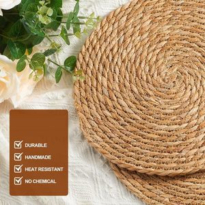 Napperons en jacinthe d'eau naturelle et rotin tressé, style bohème et rustique, 12 et 13 pouces, pour la salle à manger - Product Image 4