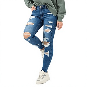 2025 femmes décontracté Vintage Style Stretch grande taille taille haute jean moulant coupe ajustée genou déchiré Denim tissu respirant - Product Image 4