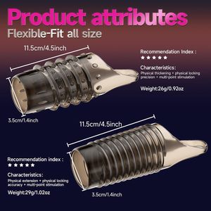 Anneaux péniens réutilisables pour hommes - Amélioration de la circonférence, retard de l'éjaculation, érection plus forte, silicone, 2 pièces, transparent noir - Product Image 4