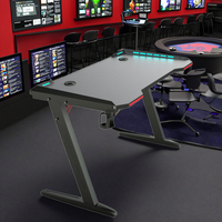 Bureau de jeu PC grand format en forme de Z avec éclairage LED RVB, plateau en fibre de carbone et en bois, nouveau bureau de jeu pour joueurs