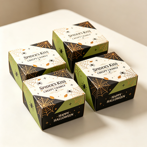 Boîte cadeau Halloween personnalisée avec motif de papillons dorés, expédition rapide en 72h, boîte en carton blanc biodégradable pour cadeaux de fête - Product Image 2