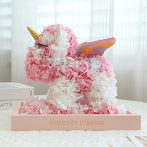 Boîte à fleurs en acrylique avec fleurs éternelles, hydrangea, rose, licorne, fleurs réelles conservées, licorne, cadeaux pour anniversaires et fêtes - Product Image 5