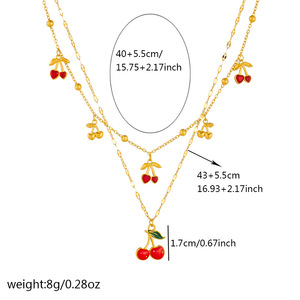 Fruit Cherry Pendant Layered Necklace Zinc Alloy Gold Plated Stackable Chain Gift Jewelry N3459 - Product Image 4