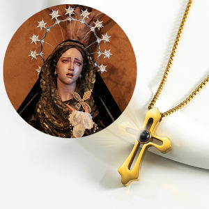 GIVELUCK Colgante Religioso Personalizado para Hombre, <span class=keywords><strong>de</strong></span> la Virgen <span class=keywords><strong>de</strong></span> los Dolores, Chapado en Oro <span class=keywords><strong>de</strong></span> 18K, Acero Inoxidable, con Zirconia Creada en Laboratorio, Docenas - Product Image 6