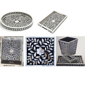 Large Rectangular Hotel Restaurant Supplies Portable Deluxe Eco-Friendly Handmade Breakfast Lunch Dinner Serving <b>Tray</b> Bone Inlay - Product Image 1