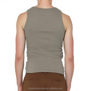 OEM stampato su misura di alta qualità sostenibile girocollo aderente 100% cotone organico canotta <span class=keywords><strong>a</strong></span> coste per gli uomini - Product Image 2